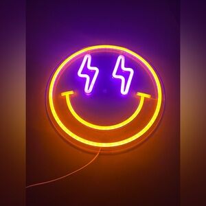 Vibrant Orange & Pink Neon Smiley Face Sign